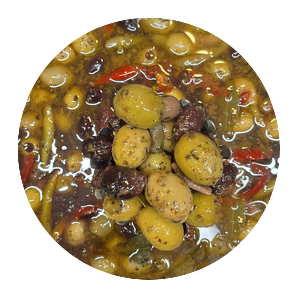 Mix Olives Marinated with Whole Chillies