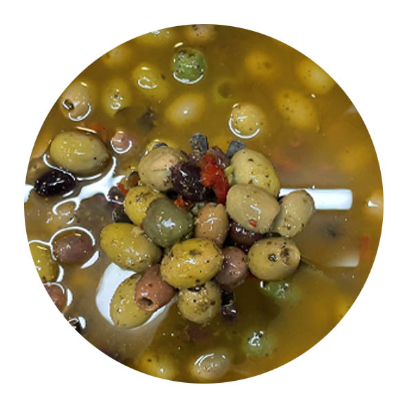 Mix Olives Marinated with Crushed Chillies